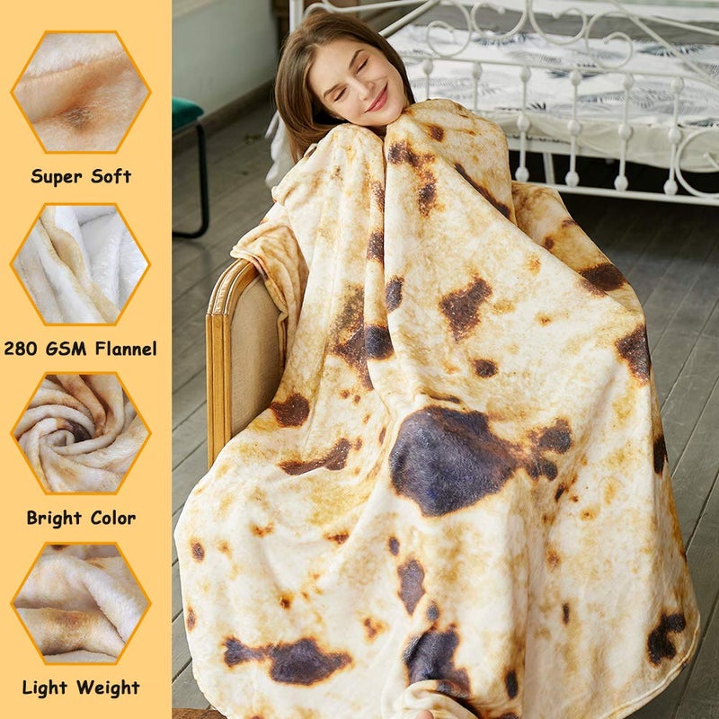 SeaRoomy Burritos Tortilla Throw Blanket, Tortilla Wrap Blanket, Novelty Tortillas Round Giant Round Soft Blankets for Adults and Kids (Brown, 60 inches) - Image 3